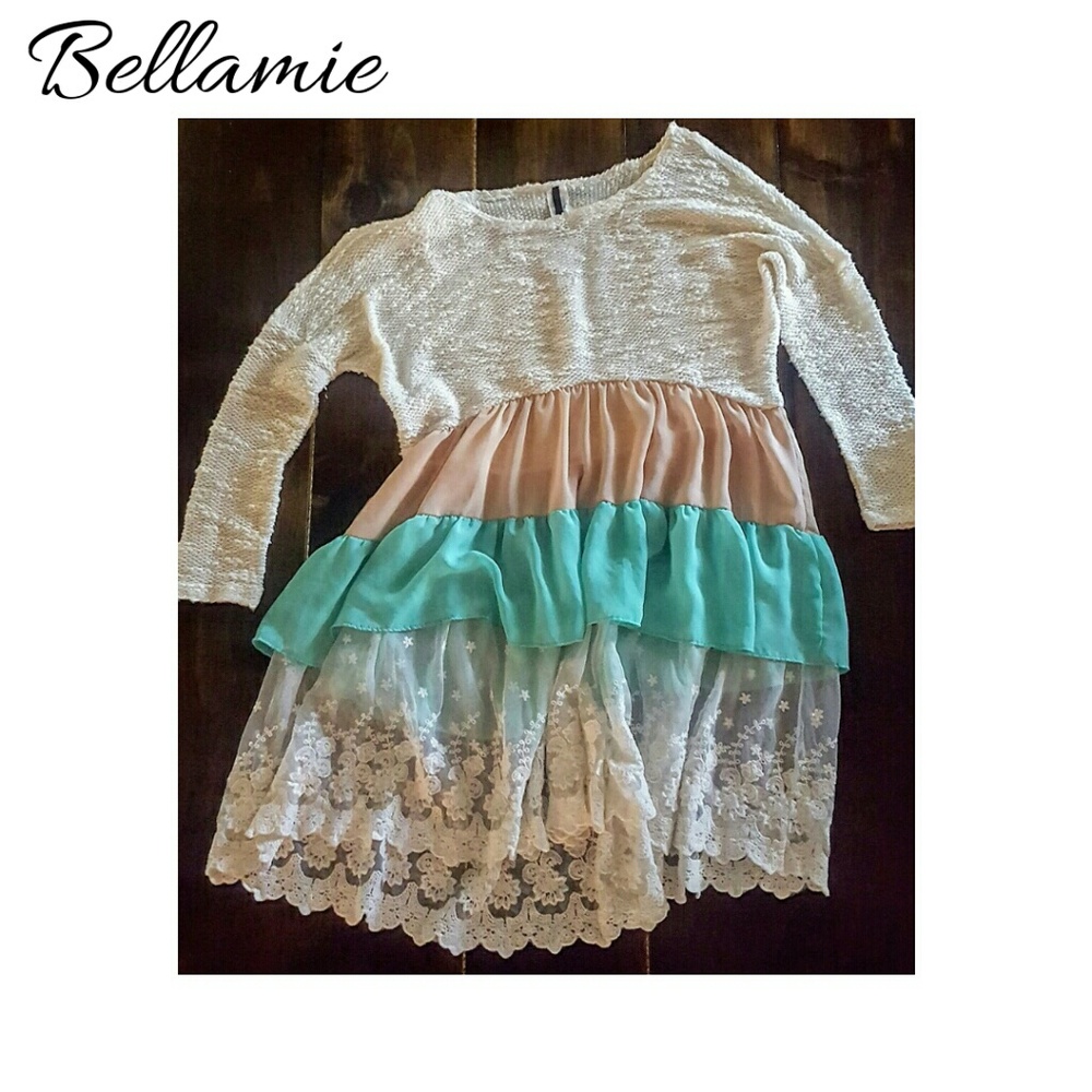 Bellamie ruffled lace cream seafoam dress layers